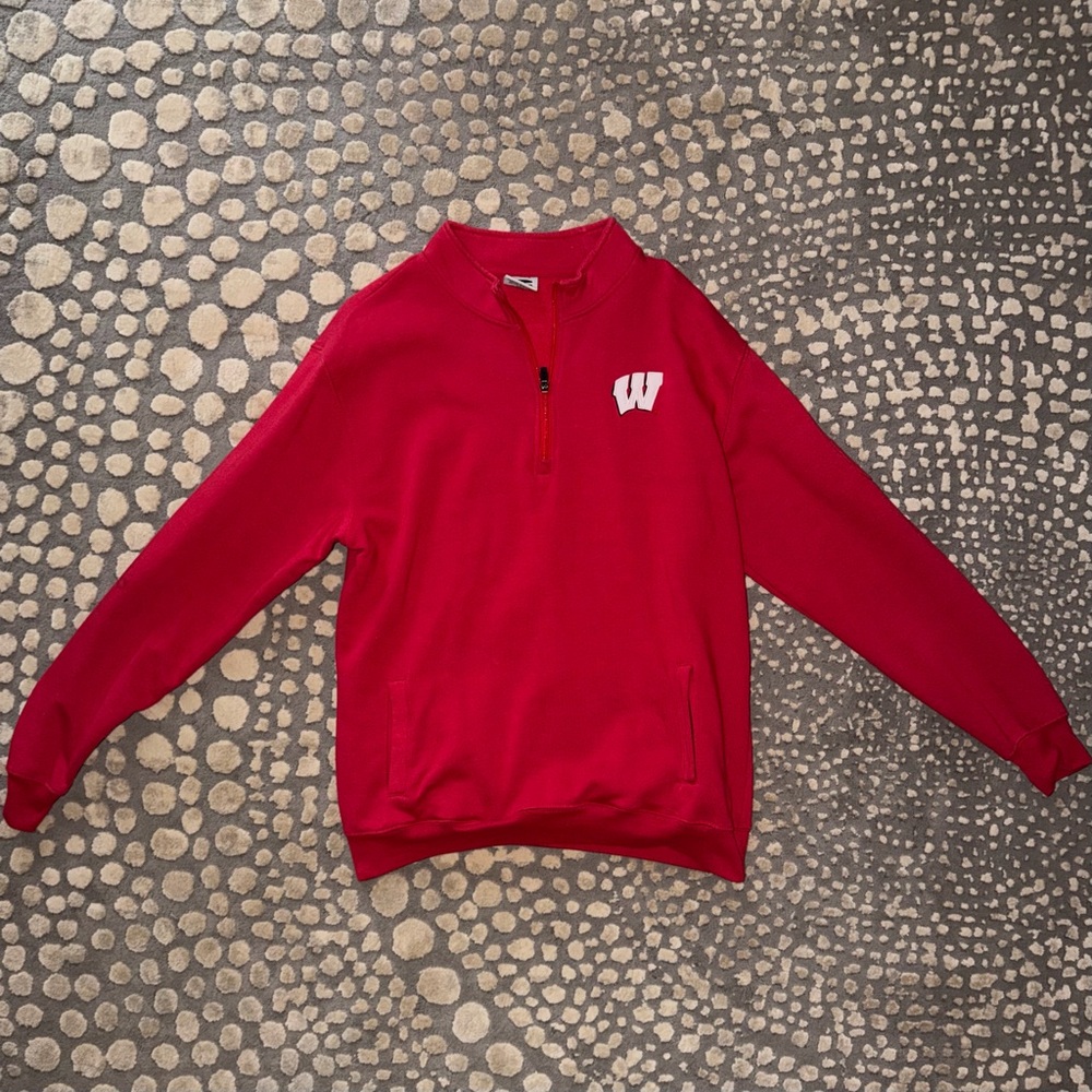 Red University of Wisconsin Quarter-Zip Sweatshirt with Logo